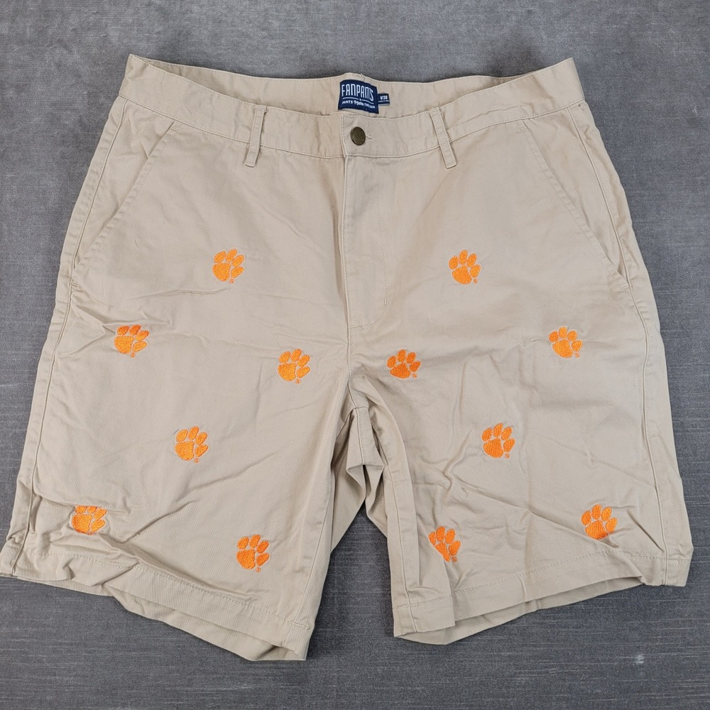 FanPants Mens 38 Clemson Tigers Embroidered Paw Print Khaki Chino Shorts Tan